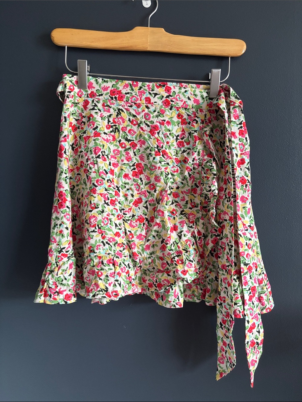 Urban Outfitters Floral Wrap Skirt in Pink, Green, White